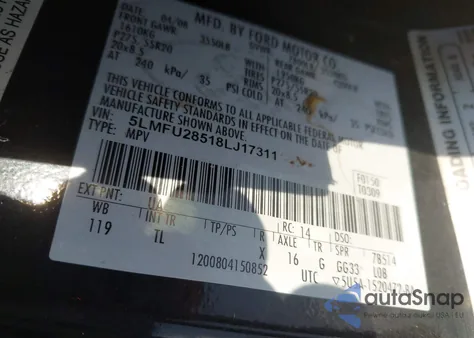 2008 Lincoln Navigator z USA, uszkodzony, nr VIN 5LMFU28518LJ17311